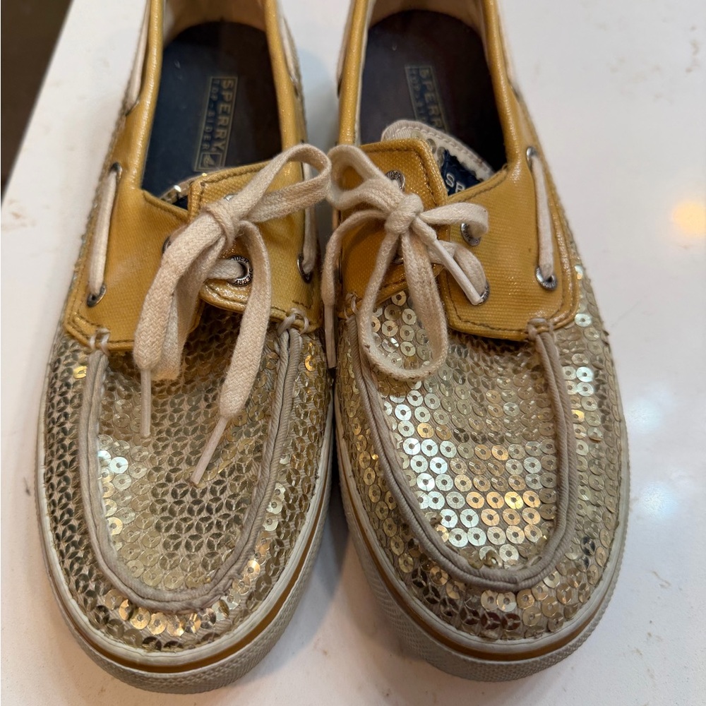 Sperry Gold sequin Canvas Boat Shoes sz 8M - Picture 3 of 6